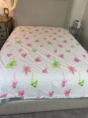 Floral Watercolor White Cotton Duvet - Pink & Green